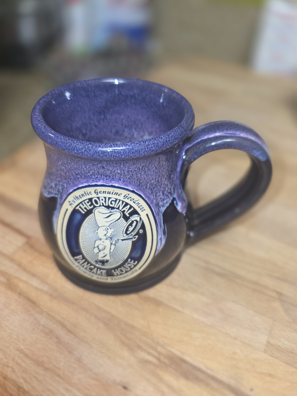 Purple Drip Ceramic Coffee Mug with Pancake House Medallion Poway And Temecula